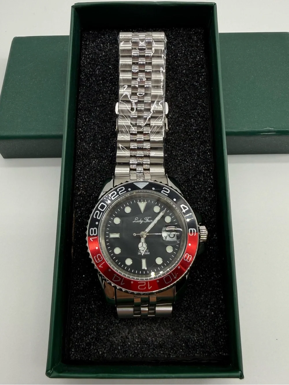 Lucky Fours Imperial Nebula 41mm Blue Red Bezel Watch NIB